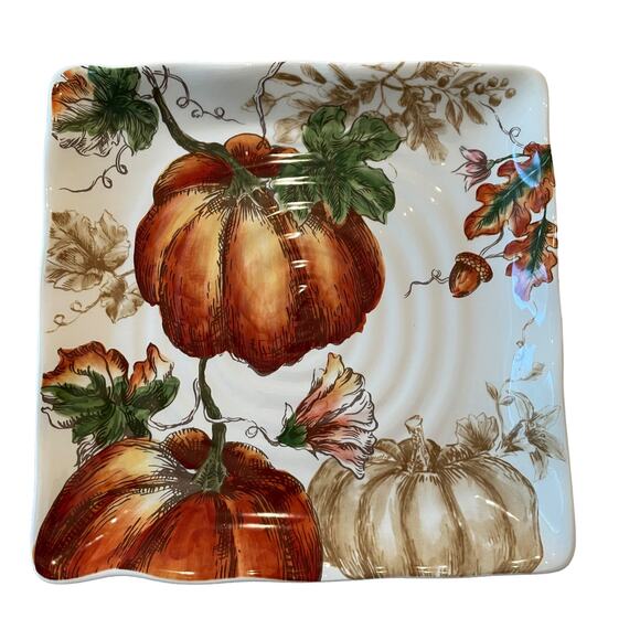 Maxcera PUMPKIN PATCH Dinner Plates 11in Square Set of 4 Thanksgiving New - Picture 4 of 16